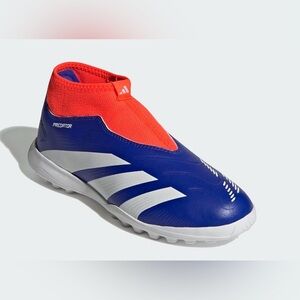 Adidas Unisex League Laceless Turf J in Lucid Blue/White/Solar Red soccer cleats